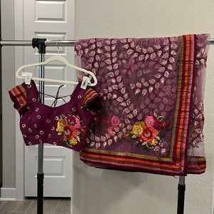 Beautiful purple floral embroidered saree with blouse…Indian clothing